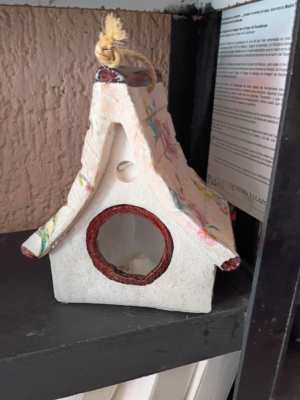 Handcrafted White Decorative Birdhouse with Brown Accents